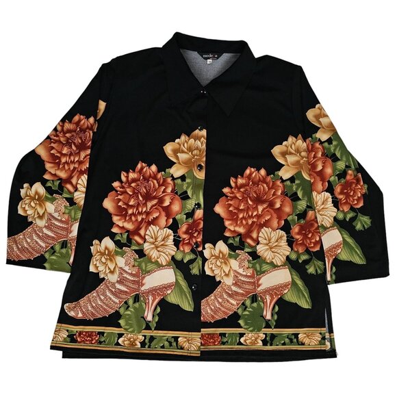 ModeLia Women's Floral Print Button Front 3/4 Sleeve Shirt Size Medium - Picture 2 of 11